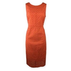 LAND'S END Orange Eyelet Sleeveless Sheath Cotton Dress 10 Petite 10P